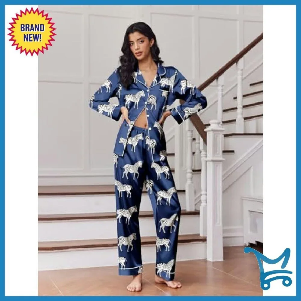 Satin Pajama Set 2-Pack Button Down Sleepwear Soft Lounge Wear